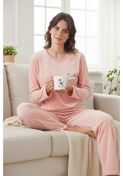 Lela Desenli Regular Fit Bisiklet Yaka Uzun Kollu Bayan Pijama Takımı 65713312 Pudra Lela Desenli Regular Fit Bisiklet Yaka Uzun Kollu Bayan Pijama Takımı 65713312 Pudra