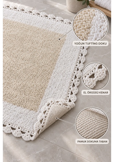 Alanur Bodrum Tufting Cotton Pamuklu El Işi Örgülü 2 Li Paspas 108 Beyaz - Ekru