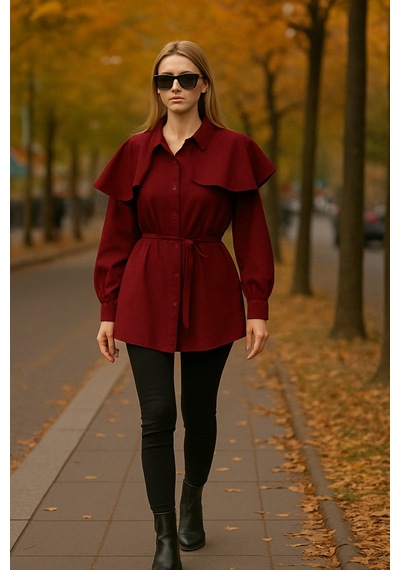 Unika Boutique Kadın Omuz Detaylı Gömlek Bordo
