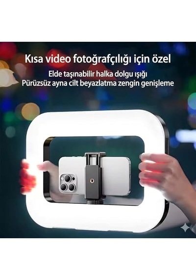 3in1 Şarjlı Led Ring Light Video Işık Seti Telefon Tutucu Bluetooth Kumandalı 20w 2500k-8500k Ayarlanabilir Işık Crı96+ Vlog Canlı Yayın Makyaj Çekim Işığı Rl-200