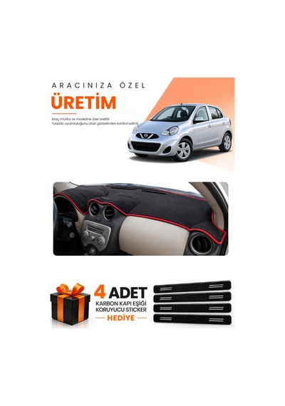 Nissan Micra March 2010-2016 Uyumlu Torpido Koruma Örtüsü Oto Kılıfı - Siyah Kırmızı