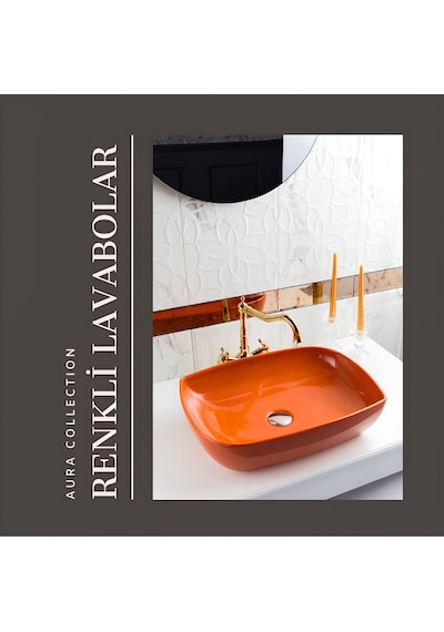 Seramiksan Dies Oval Tezgâh Üstü Batarya Deliksiz Turuncu Lavabo 50x38 Cm A002153h Turuncu