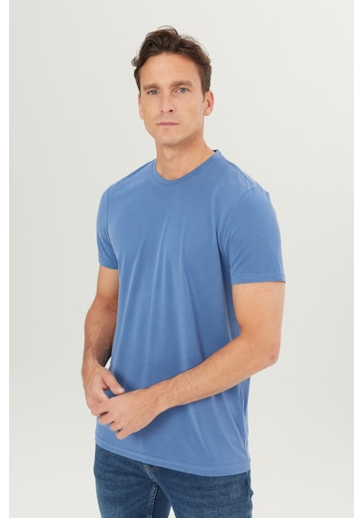 AC&Co / Altınyıldız Classics Erkek Indıgo Yumuşak Dokulu Slim Fit Dar Kesim Bisiklet Yaka Tişört Indigo