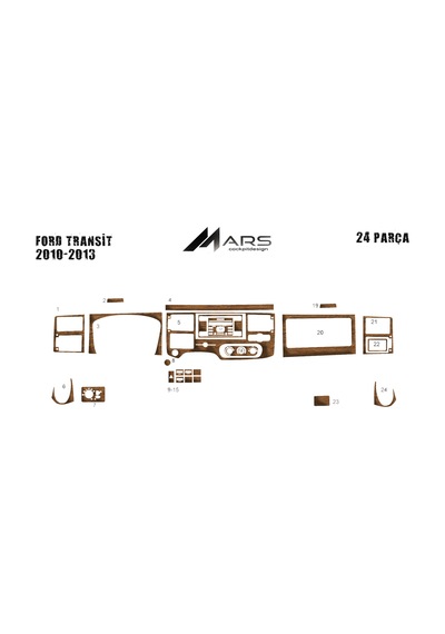 Ford Transit Torpido Kaplama 2010-2014 22 Parça Açık Meşe