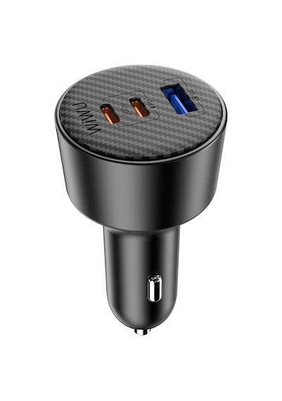 Wiwu Wi-cc026 Hızlı Şarj Özellikli Pd Type-c + Usb-a Portlu Aramid Fiber Araç Şarj Aleti 200w Siyah