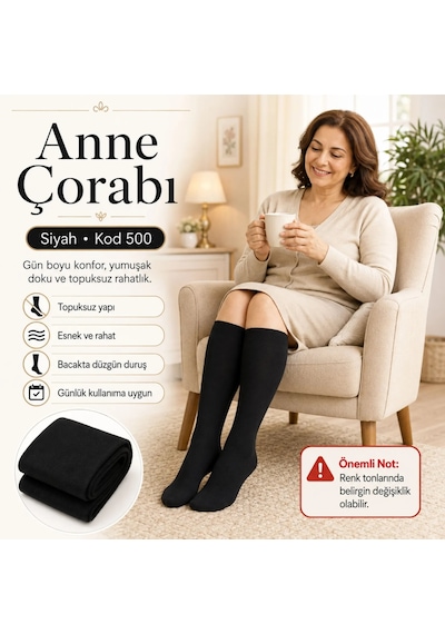 Çorap Giyim Kadın 70 Denye 12'li Kalın Anne Çorabı Dizaltı Topuksuz Esnek Günlük Kullanım Çorabı Ten Siyah Bronz Vizon