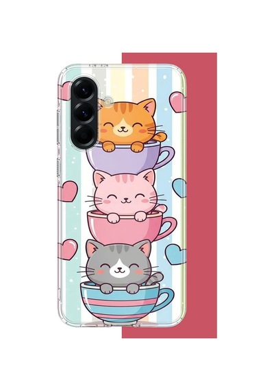 Samsung Galaxy A56 Uyumlu Kawaii Fincandaki Kediler Baskılı Silikon Kılıf Renkli