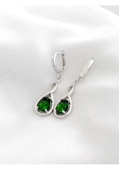 Brezza Lusso Jewelry 925 Ayar Su Damlası Zümrüt Zirkon Taşlı Gümüş Küpe