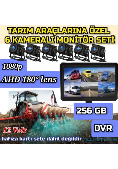 Dvr Monitör Ve 6 Adet 1080 P Ahd 180 Derece Balık Gözü Kamera Set