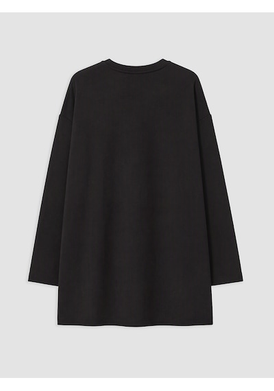 Lcw Everyday Siyah Boncuk İşlemeli Oversize Kadın Sweatshirt Tunik