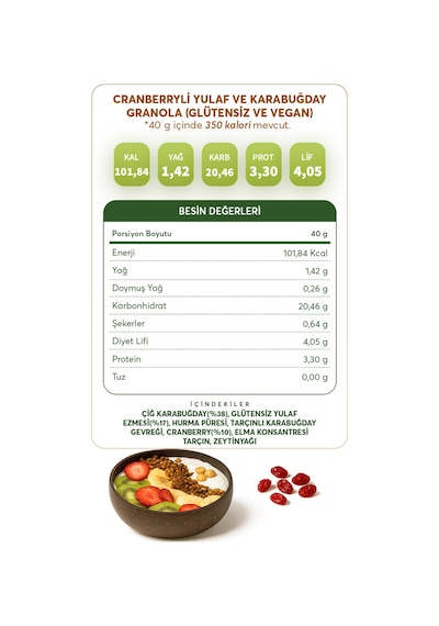 Glutensiz Fabrika Cranberry Yulaf & Karabuğday Granola 300 G