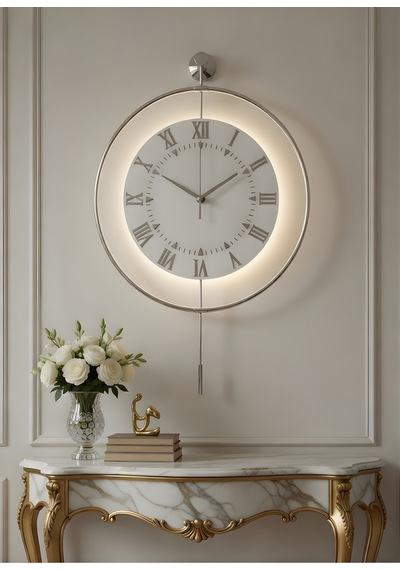 Gümüş - Royal Kadran Exclusive - Pilli Led - 3 Pil İle Gelir - Metal Duvar Saati