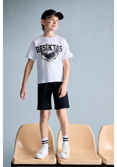 Defacto Beşiktaş Kısa Kollu Pijama Üst Şort Pijama Alt 2li Pijama Takımı Erkek Çocuk H7618a826hswt34 Beyaz-wt34
