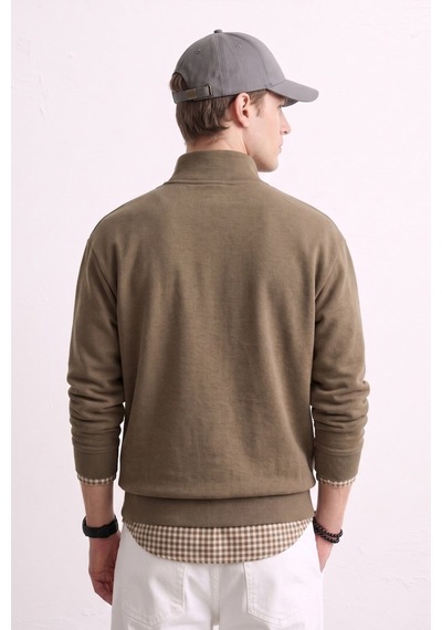 Barrels And Oıl Erkek Yarım Fermuarlı Dik Yaka Selanik Sweatshirt - Kahve Kahve