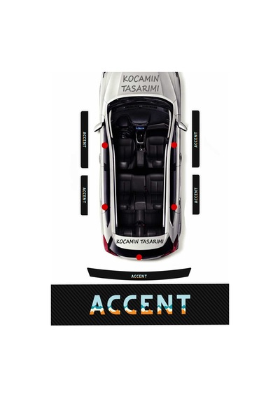 Araç Modeline Özel Hyundai Accent Karbon Kapı Eşiği Koruma Seti 5 Parça Premium Renkli Baskı