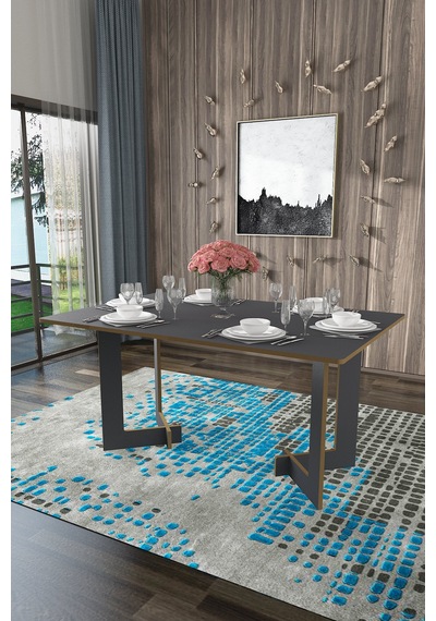 Asra Trend Yemek Masası YM-02 %100 MDF 6 Kişilik Modern Mutfak Masası Antrasit