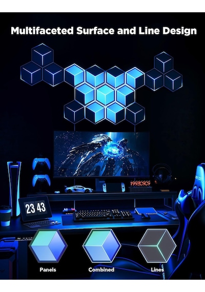 Glide Hexa Ultra Led Gaming Duvar Aydınlatma Panelleri 7'li &