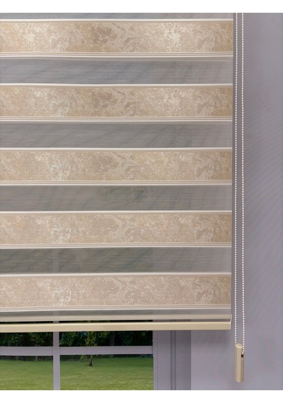 Amora Serisi Ekru Kum Beji Desenli Zebra Perde Açık Gri Şeritli Modern Zebra Perde