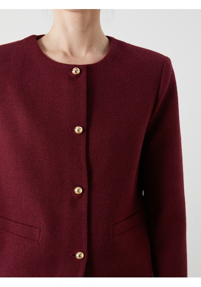 Lcwaıkıkı Classic Bordo Bisiklet Yaka Dokulu Kadın Tüvit Ceket