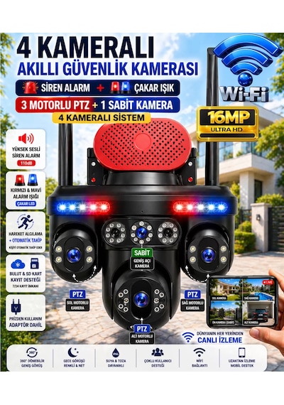 Mpıa Goro 4 Lens Wifi 3 Ptz 3 Kamera Motorlu +1 Kamera Sabit Ip66 Gece Görüş Akıllı Güvenlik Kamerası