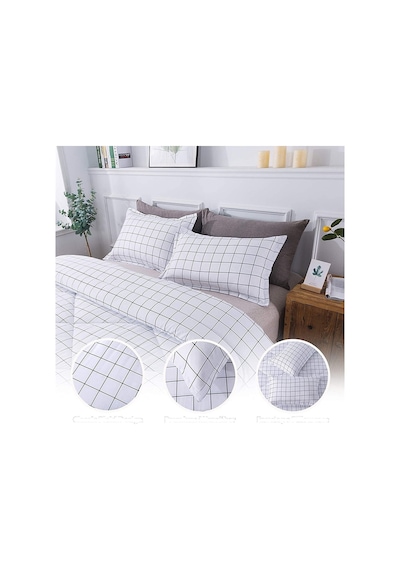 Mulberry Plaid Nevresim Takımı Çift Kişilik 200x220 - Beyaz