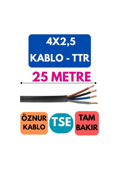 Öznur 4x2,5 Ttr Kablo Metre Seçenekli Siyah - 25 Metre