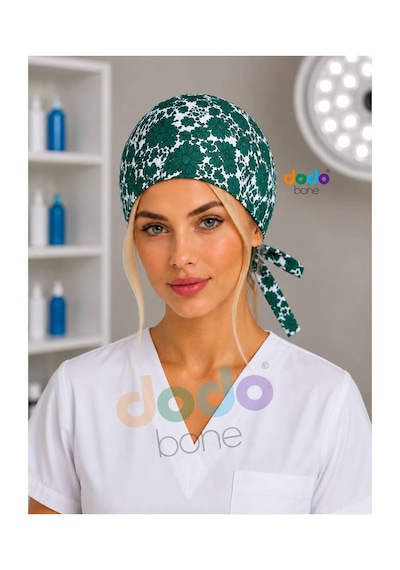 Yeşil Çiçek Desenli Cerrahi Bone , Medikal Saç Bonesi , Doktorlar , Diş Hekimleri , Hemşireler , İçin 474 Yeşil