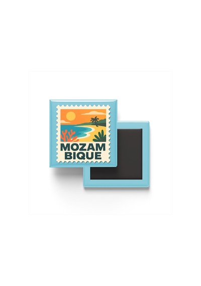 9x9 Cm Buzdolap Magnetleri - Mozambik Bayrağı Ve Posta Pulu Tema - 2'li Set Magneti