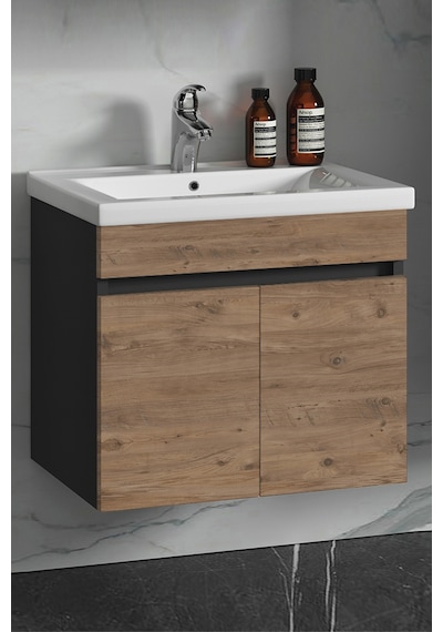 Çiğdem 65 Cm Antrasit Gri Mat-Atlantik Çam Mdf Banyo Alt Dolabı Antrasit - Atlantik Çam