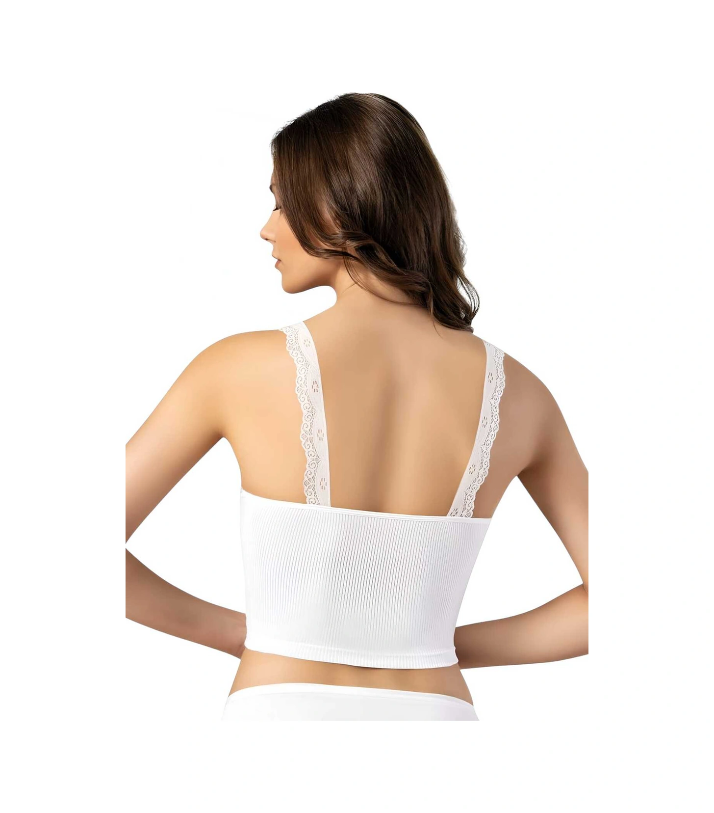 Tezzgelsin Kadın 6'lı Dantel Askı Düğme Detaylı Kaşkorse Pedli Crop Büstiyer Beyaz
