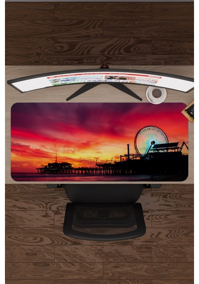 Santa Monica Kaliforniya Abd V1 90x40 Xxl Gaming Kauçuk Kaymaz Taban Mouse Pad Fare Altlığı