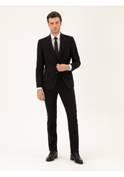 Cacharel Siyah Slim Fit Çizgili Yün Karışımlı Takım Elbise Cacharel Siyah Slim Fit Çizgili Yün Karışımlı Takım Elbise