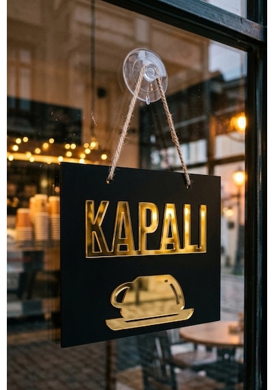 Ahşap Üzeri Gold Aynalı Pleksi Açık-kapalı Cafe Ve Restaurant Tabelası