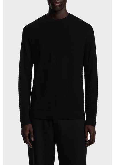 Emporio Armani Logolu % 100 Yün Bisiklet Yaka Kazak Erkek Kazak Em004378 Af24416 Uc001 Siyah