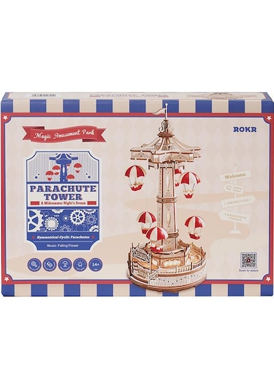 Rokr Ea01 Müzik Kutusu Parachute Tower Music Box Dıy 3d Wooden Puzzle Maket Model Seti 3d Model Kit Detaylı Dekoratif Hobi Seti Ahşap Maket Hareketli Ve Işıklı