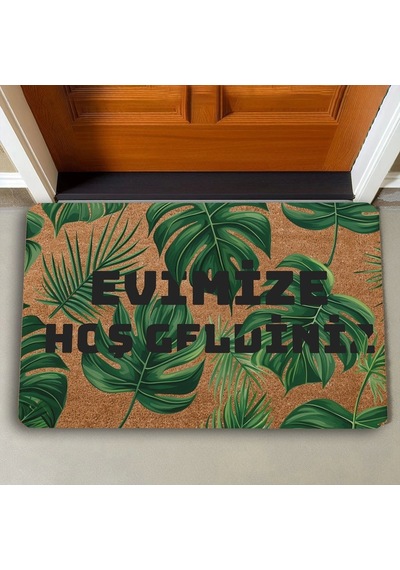 Valerine Life Yeşil Palmiye Yaprakları Evimize Hoş Geldiniz Kapı Önü Paspası 45x70cm