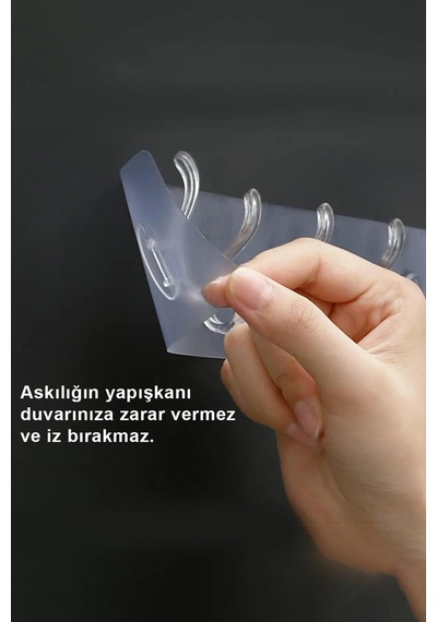 5'li Yapışkanlı Şeffaf Duvar Askısı Banyo Mutfak Düzenleyici Askı Pratik Kanca Askılık Şeffaf