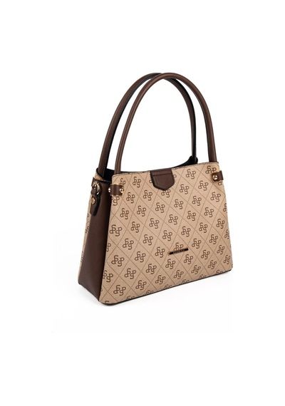 Silver Polo Sp1254 Kadın El Çantası Monogram Koyu Bej-kahve