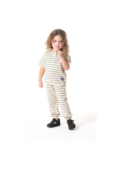 Poala Kids Çizgili Gofre Takım Bej