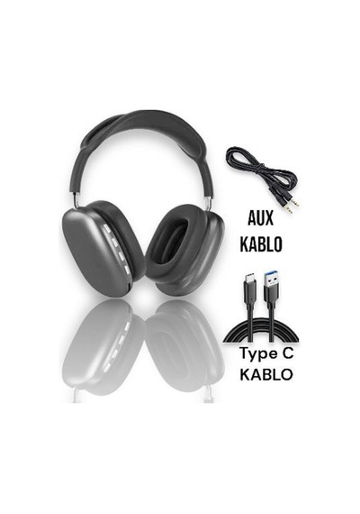 P9 Air Pro Max Kablosuz 5.0 Mikrofonlu Sd Kart Girişli Aux Kablolu Bluetooth Kulaklık Siyah - 555297925