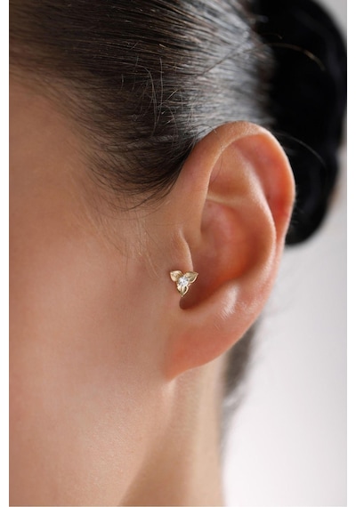 Gianfranco 3 Yapraklı Taşlı Çiçek Tragus Küpe