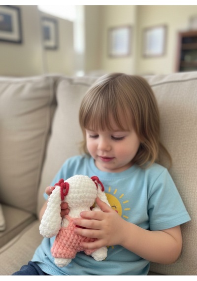 Amigurumi Kadife Örgü Küçük Boy Oyuncak Tavşan Beyaz Boy 8 CM En 6 CM Kulak 5 CM