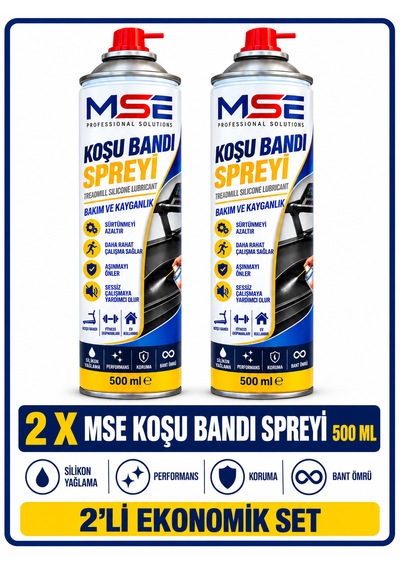 Mse Pro Koşu Bandı Silikon Spreyi 500 Ml X 2 Silikon Yağlayıcı Ve Bakım Spreyi Sürtünme Azaltıcı