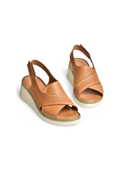 Fox Shoes Y555511403 Taba Hakiki Deri Dolgu Tabanlı Kadın Sandalet