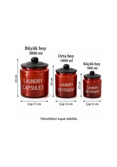 Morponi 3 Lü Amberclean Cam Siyah Kapaklı Deterjan Ve Banyo Düzenleyici Kavanoz Seti 900-1800-3800 Ml Amber - Kahverengi