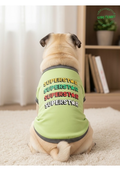 Yeşil Superstar Yazılı Kedi Ve Köpek Kıyafeti Tişörtü Elbisesi Large/l/beden 3