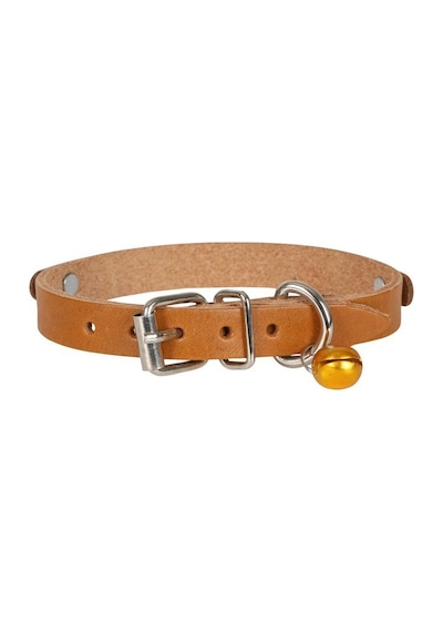 Cattie İsimlikli Deri Kedi Boyun Tasması L 1.2 x 25 - 29CM Camel