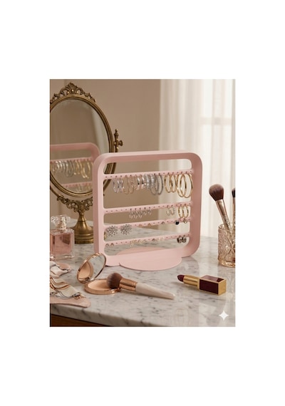 Zarif Modern Küpe Standı, Pembe Takı Düzenleyici, Takı Standı , Küpe Askısı , 4 Bölmeli Organizer