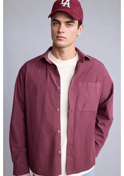 Defacto Boxy Fıt Baskılı Poplin Gömlek H2292ax26spbr494 Bordo-br494