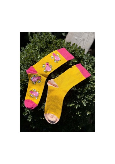 Lousocks Unisex Sağlı Sollu Pop Art Sakız Balonlu Kız Desenli Soket Çorap Sarı Lousocks Unisex Sağlı Sollu Pop Art Sakız Balonlu Kız Desenli Soket Çorap Sarı